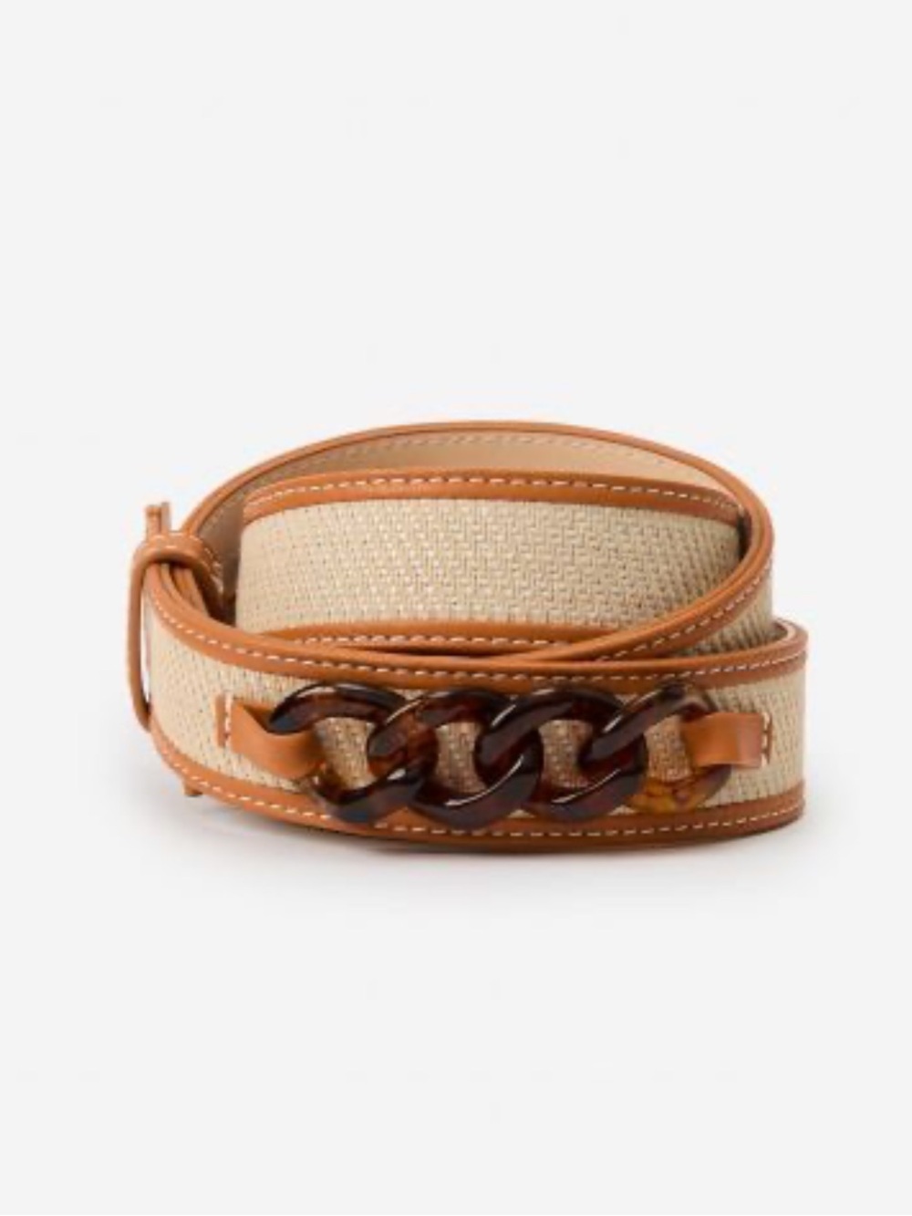 JMcLaughlin Evie Belt Tan and Cream Woven Leather-Trim Crossbody Strap NWT XS/S
